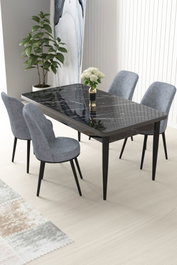Hanah Home Juego de mesa y sillas de comedor de 5 piezas - Mármol negro y gris